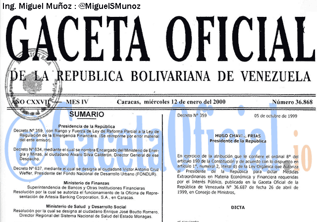 Gaceta Oficial 36868 del 12 Enero 2000