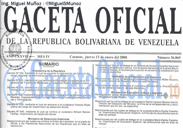 Gaceta Oficial 36869 del 13 Enero 2000