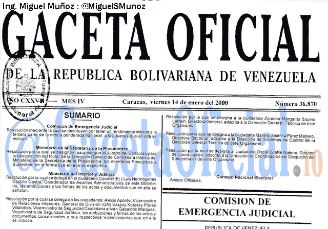 Gaceta Oficial 36870 del 14 Enero 2000