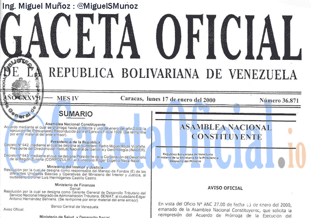 Gaceta Oficial 36871 del 17 Enero 2000