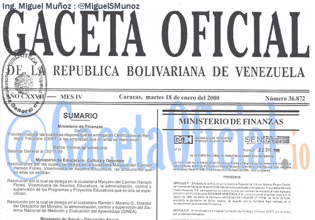 Gaceta Oficial 36872 del 18 Enero 2000