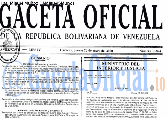 Gaceta Oficial 36874 del 20 Enero 2000