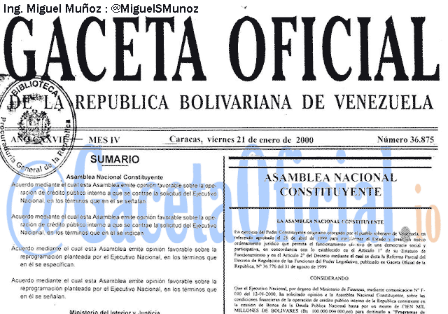Gaceta Oficial 36875 del 21 Enero 2000