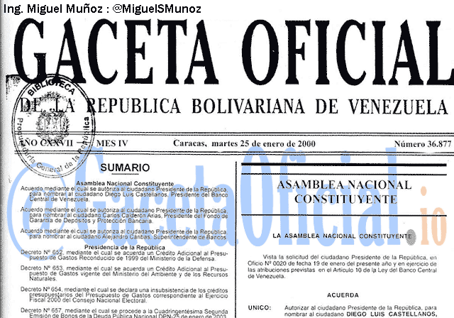 Gaceta Oficial 36877 del 25 Enero 2000
