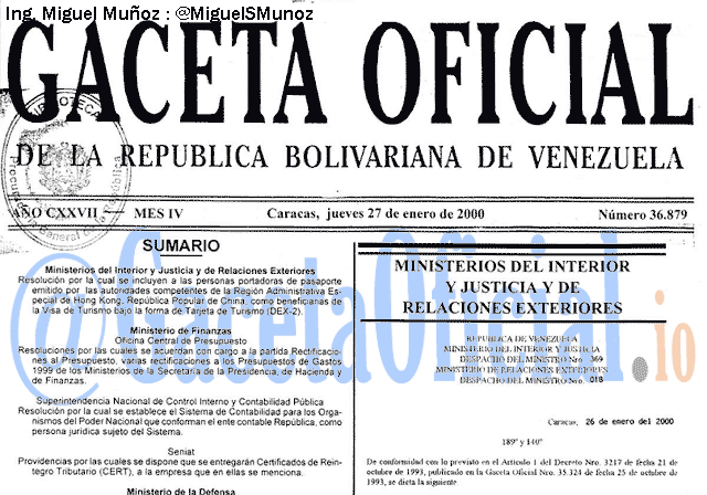 Gaceta Oficial 36879 del 27 Enero 2000