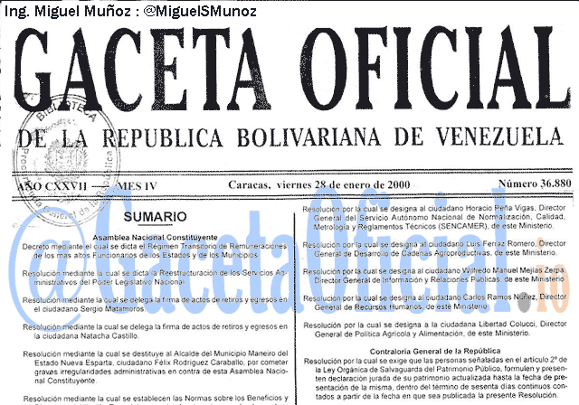 Gaceta Oficial 36880 del 28 Enero 2000