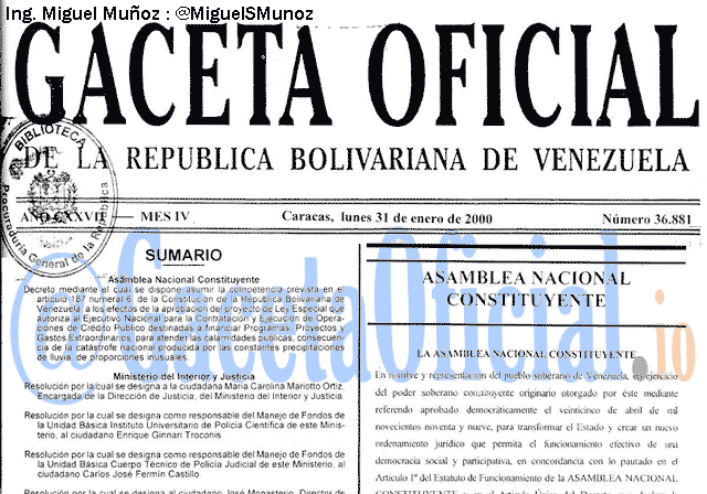 Gaceta Oficial 36881 del 21 Enero 2000