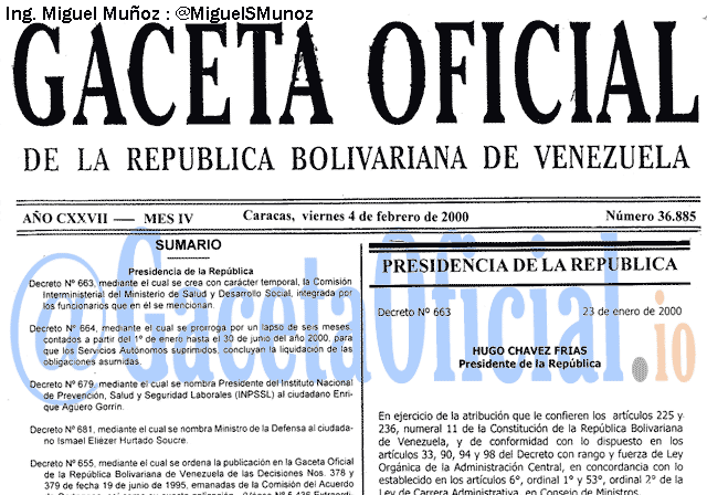 Gaceta Oficial 36885 del 4 Febrero 2000