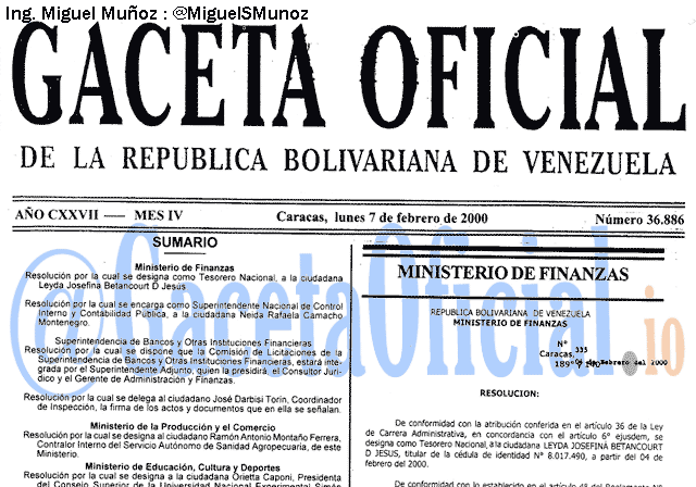 Gaceta Oficial 36886 del 7 Febrero 2000