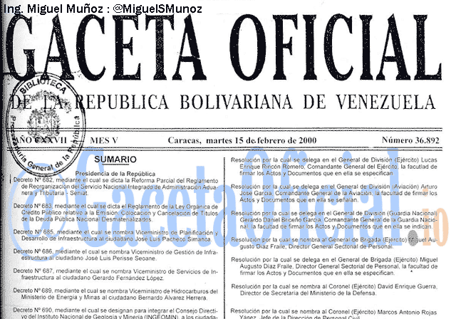 Gaceta Oficial 36892 del 15 Febrero 2000