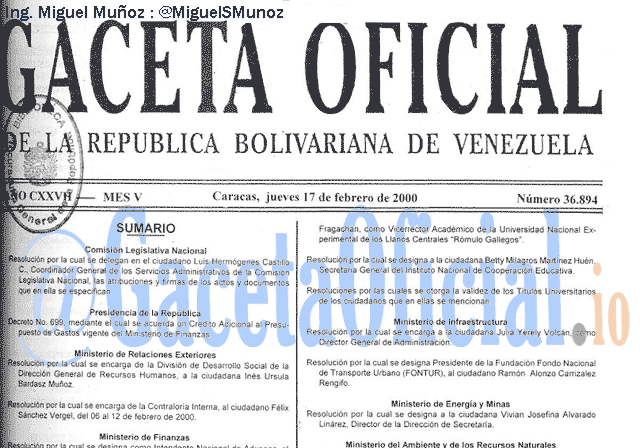 Gaceta Oficial 36894 del 17 Febrero 2000