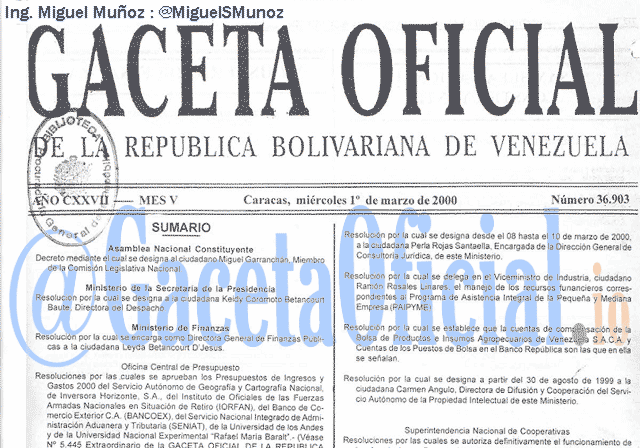 Gaceta Oficial 36903 del 1 Marzo 2000