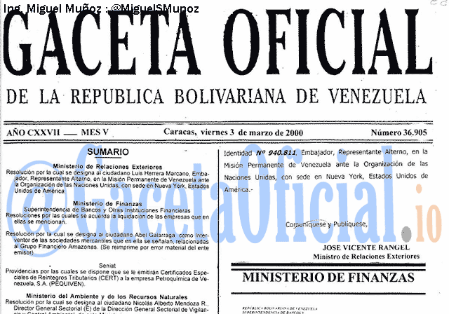 Gaceta Oficial 36905 del 3 Marzo 2000
