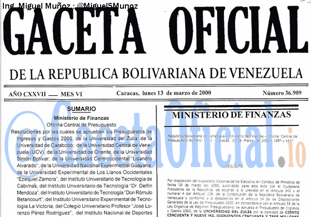 Gaceta Oficial 36909 del 13 Marzo 2000