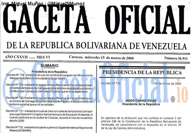 Gaceta Oficial 36911 del 15 Marzo 2000