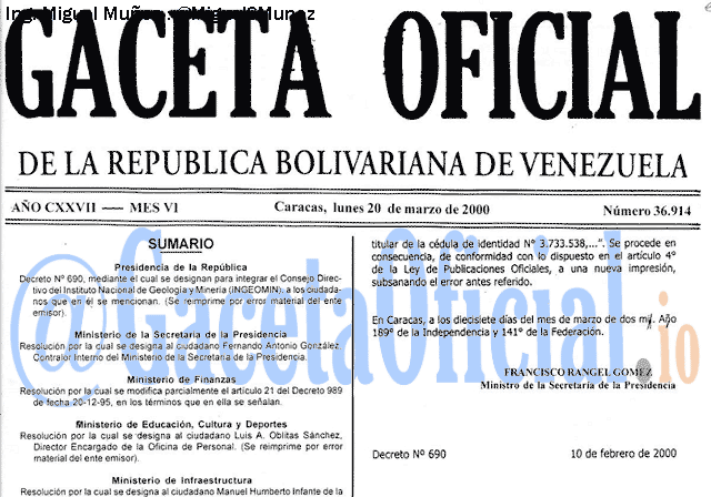 Gaceta Oficial 36914 del 20 Marzo 2000