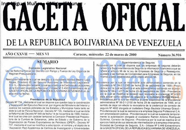 Gaceta Oficial 36916 del 22 Marzo 2000