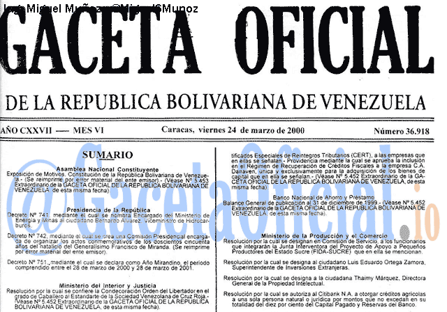 Gaceta Oficial 36918 del 24 Marzo 2000