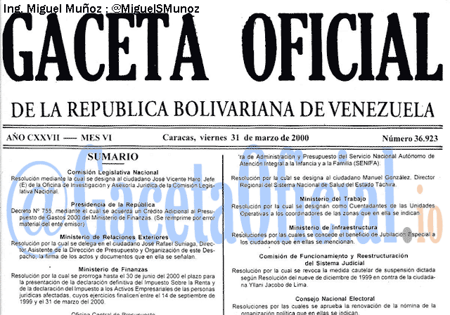Gaceta Oficial 36923 del 31 Marzo 2000