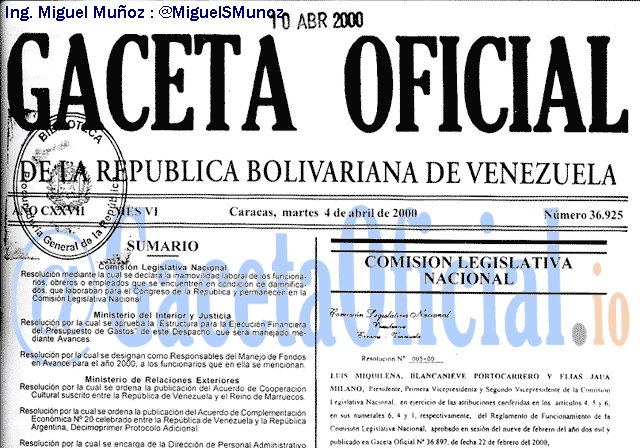 Gaceta Oficial 36925 del 4 Abril 2000