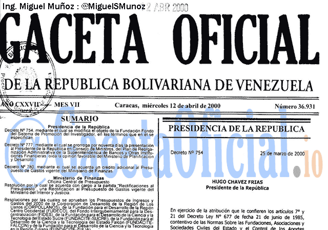 Gaceta Oficial 36931 del 12 Abril 2000