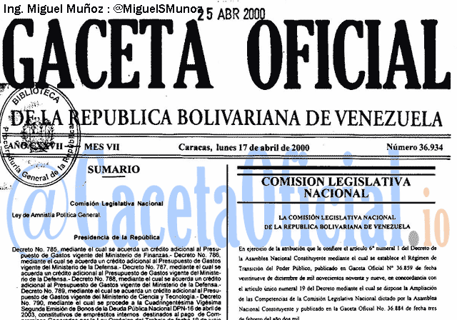 Gaceta Oficial 36934 del 17 Abril 2000