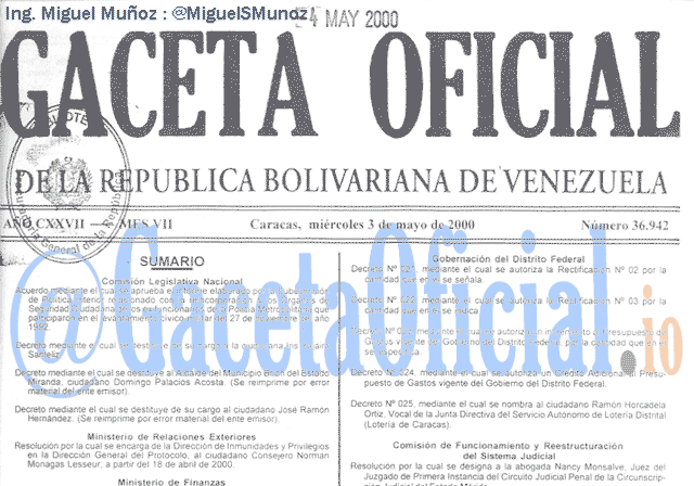 Gaceta Oficial 36942 del 3 Mayo 2000