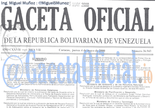 Gaceta Oficial 36943 del 4 Mayo 2000