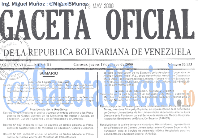 Gaceta Oficial 36953 del 18 Mayo 2000