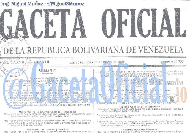 Gaceta Oficial 36955 del 22 Mayo 2000
