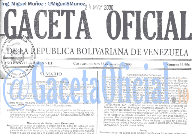 Gaceta Oficial 36956 del 23 Mayo 2000