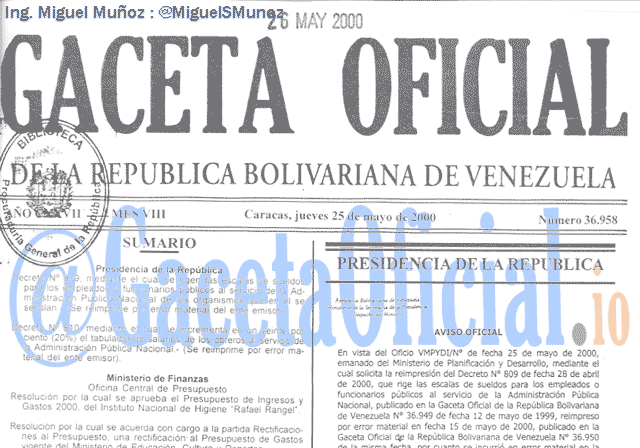 Gaceta Oficial 36958 del 25 Mayo 2000