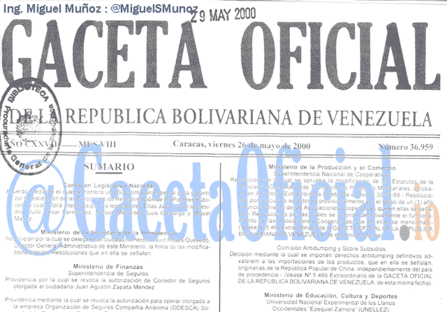 Gaceta Oficial 36959 del 26 Mayo 2000