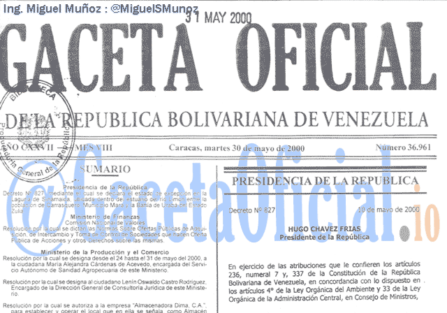 Gaceta Oficial 36961 del 30 Mayo 2000