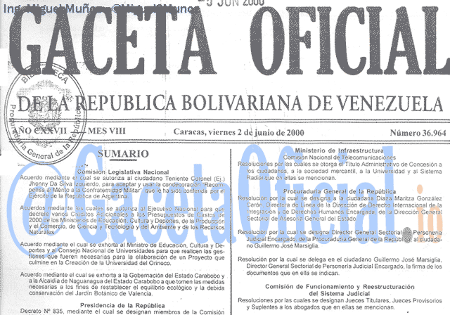 Gaceta Oficial 36964 del 2 Junio 2000