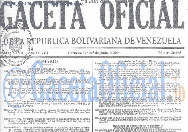 Gaceta Oficial 36965 del 5 Junio 2000