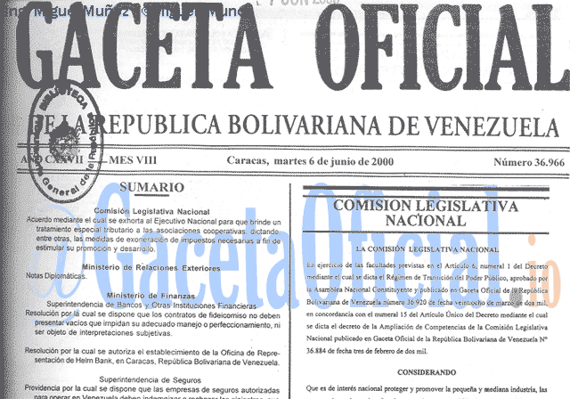 Gaceta Oficial 36966 del 6 Junio 2000