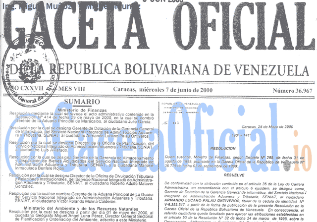 Gaceta Oficial 36967 del 7 Junio 2000