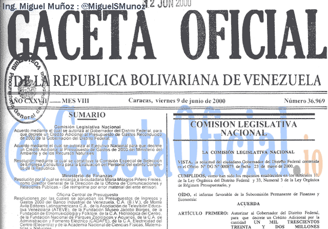 Gaceta Oficial 36969 del 9 Junio 2000