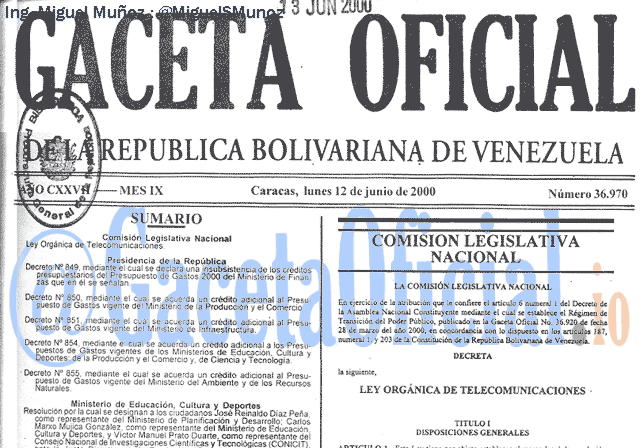 Gaceta Oficial 36970 del 12 Junio 2000