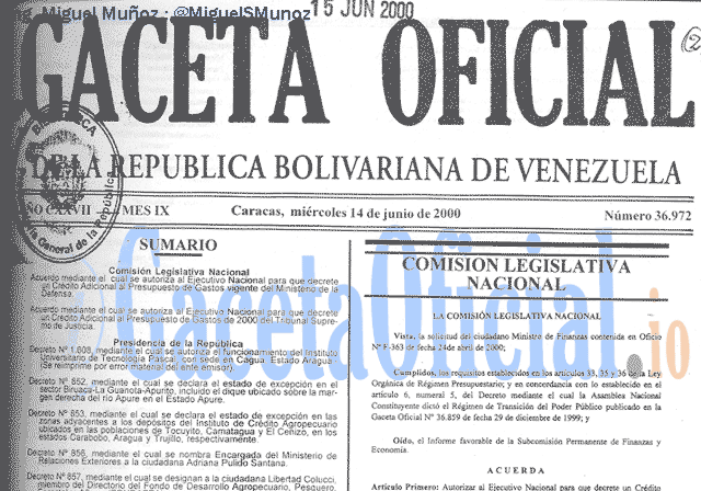 Gaceta Oficial 36972 del 14 Junio 2000