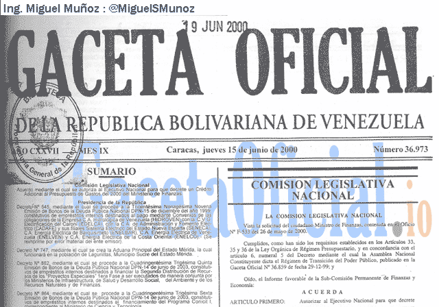 Gaceta Oficial 36973 del 15 Junio 2000