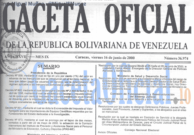 Gaceta Oficial 36974 del 16 Junio 2000