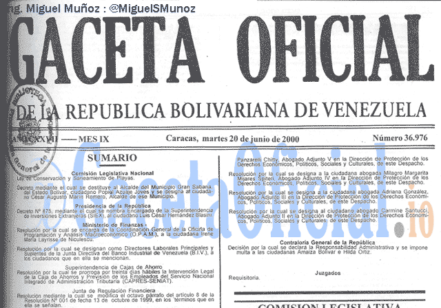 Gaceta Oficial 36976 del 20 Junio 2000