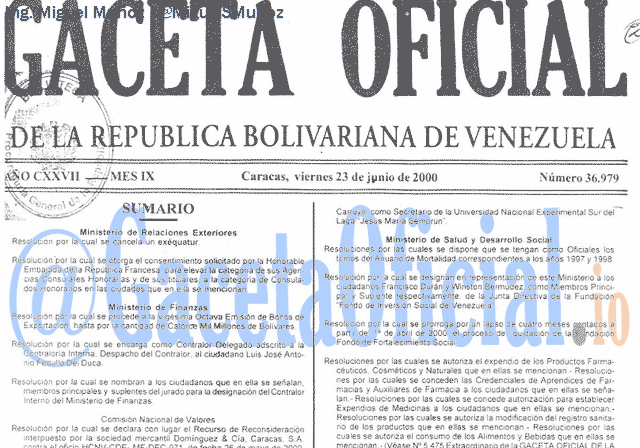 Gaceta Oficial 36979 del 23 Junio 2000