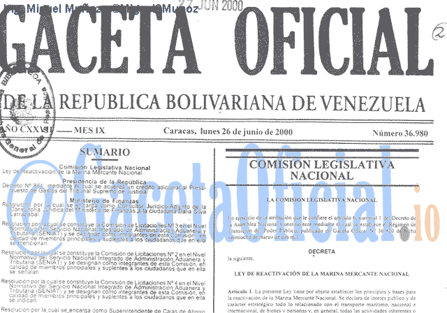 Gaceta Oficial 36980 del 26 Junio 2000