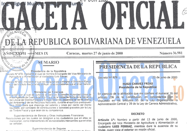 Gaceta Oficial 36981 del 27 Junio 2000