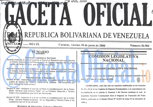 Gaceta Oficial 36984 del 30 Junio 2000