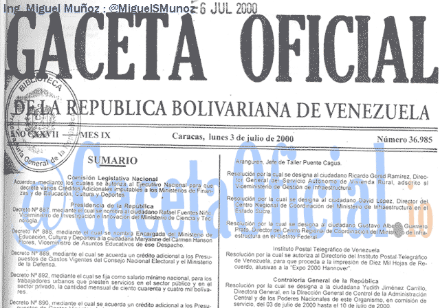 Gaceta Oficial 36985 del 3 Julio 2000