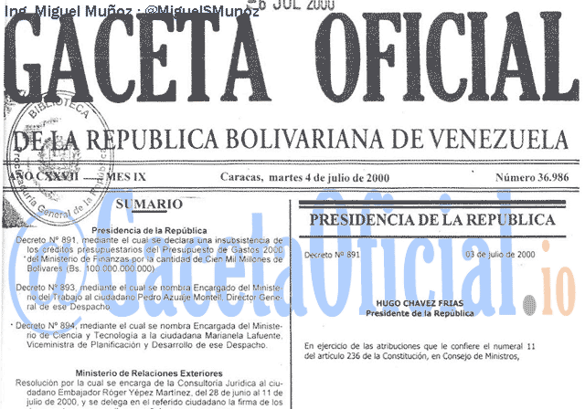 Gaceta Oficial 36986 del 4 Julio 2000